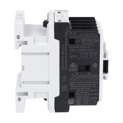 Lovato BF Series Contactor, 230 V ac Coil, 3-Pole, 9 A, 4 kW, 3NO, 440 V ac