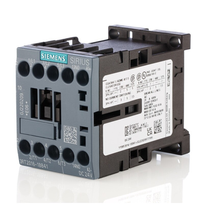 Siemens 3RT2 Series Contactor, 24 V dc Coil, 3-Pole, 9 A, 4 kW, 3NO, 400 V ac