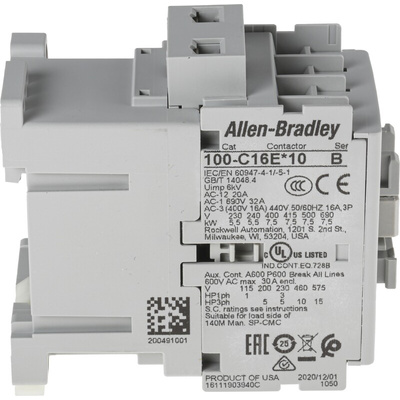 Allen Bradley 100C Series Contactor, 24 V dc Coil, 3-Pole, 16 A, 7.5 kW, 3NO, 690 V ac
