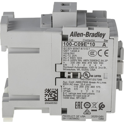 Allen Bradley 100C Series Contactor, 24 V dc Coil, 3-Pole, 9 A, 4 kW, 3NO, 690 V ac