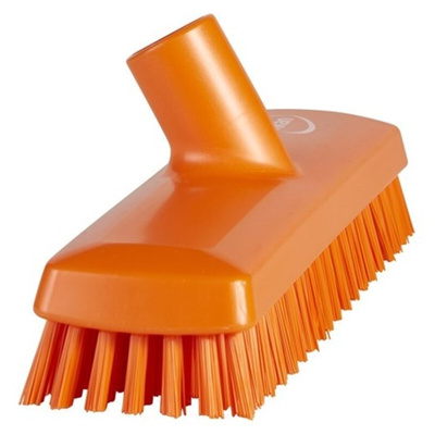 Vikan Very Hard Bristle Orange Deck Brush, 24mm bristle length, Polyester, Polypropylene, Stainless Steel bristle