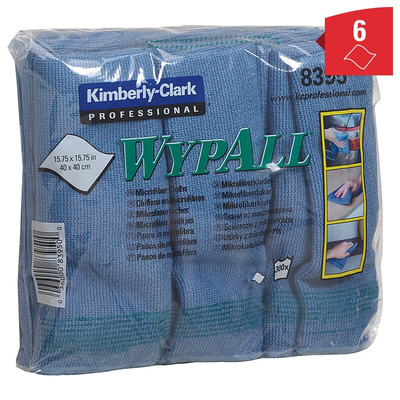 Kimberly Clark Wypall Blue Cloths for Surface Cleaning, Dry Use, Bag of 6, 400 x 400mm, Repeat Use