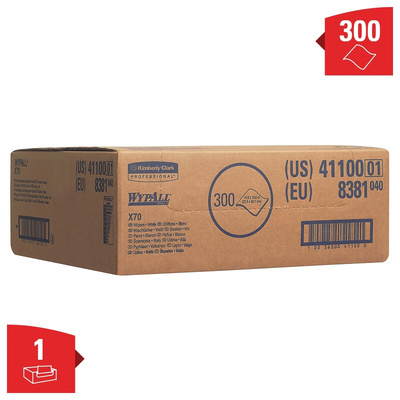 Kimberly Clark WypAll White Cloths for Medium Duty Cleaning, Dry Use, Box of 300, 380 x 410mm, Repeat Use