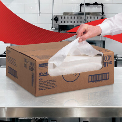 Kimberly Clark WypAll White Cloths for Medium Duty Cleaning, Dry Use, Box of 300, 380 x 410mm, Repeat Use