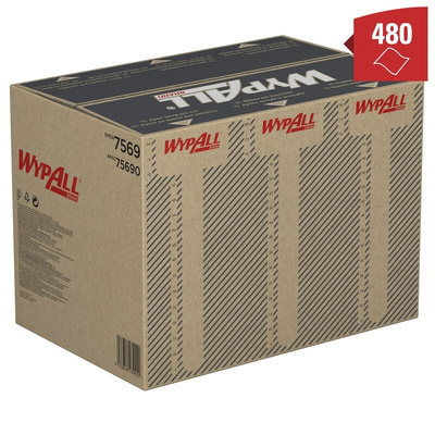 Kimberly Clark WypAll Grey Cloths for Industrial Cleaning, Dry Use, Box of 480, 335 x 345mm, Repeat Use