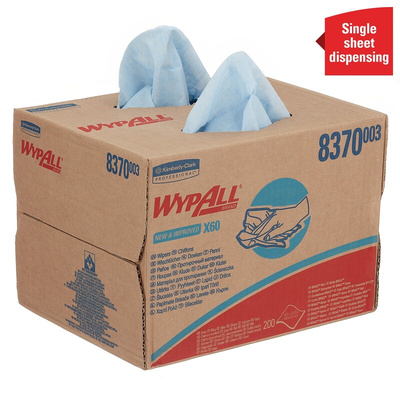 Kimberly Clark WypAll Blue Cloths for Surface Cleaning, Wet Use, Box of 200, 426 x 317mm, Single Use