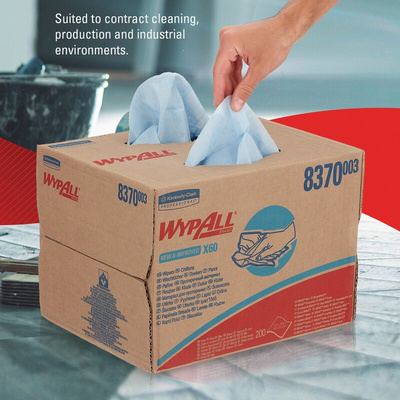 Kimberly Clark WypAll Blue Cloths for Surface Cleaning, Wet Use, Box of 200, 426 x 317mm, Single Use