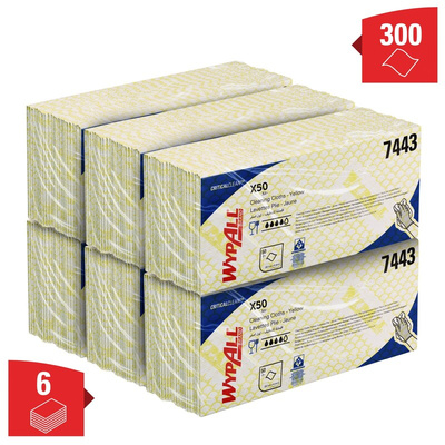 Kimberly Clark WypAll Yellow Cloths for General Cleaning, Dry Use, Pack of 50, 416 x 245mm, Repeat Use