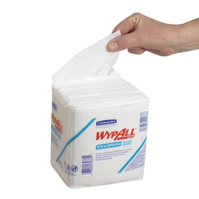 Kimberly Clark WypAll White Cloths for General Cleaning, Dry Use, Bag of 76, 305 x 318mm, Repeat Use