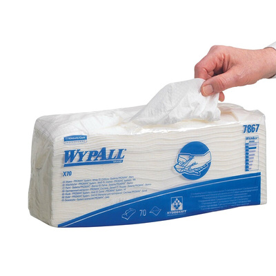 Kimberly Clark WypAll White Cloths for Industrial Cleaning, Wet Use, Bag of 70, 380 x 420mm, Repeat Use