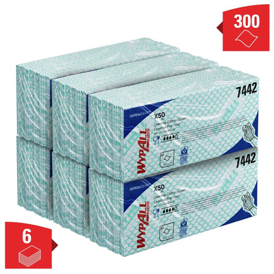 Kimberly Clark WypAll Green Cloths for General Cleaning, Dry Use, Bag of 50, 416 x 245mm, Repeat Use