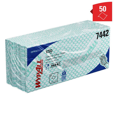 Kimberly Clark WypAll Green Cloths for General Cleaning, Dry Use, Bag of 50, 416 x 245mm, Repeat Use