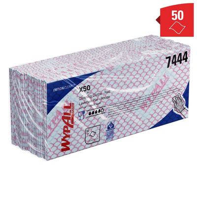 Kimberly Clark WypAll Red Cloths for General Cleaning, Dry Use, Bag of 50, 416 x 245mm, Repeat Use