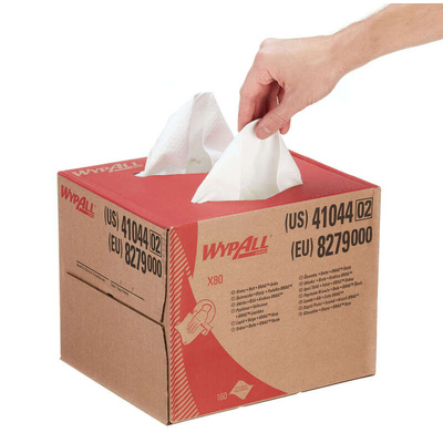 Kimberly Clark WypAll White Cloths for General Cleaning, Dry Use, Box of 160, 426 x 282mm, Repeat Use