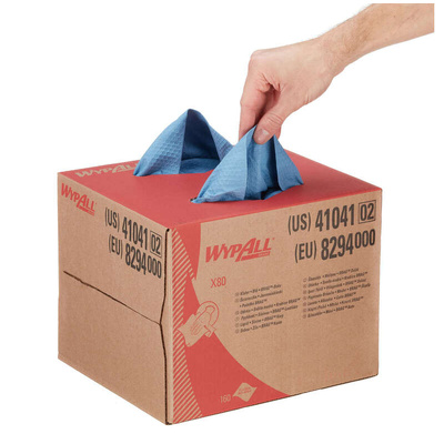 Kimberly Clark WypAll X80 Blue Cloths for General Cleaning, Dry Use, Box of 160, 426 x 282mm, Repeat Use