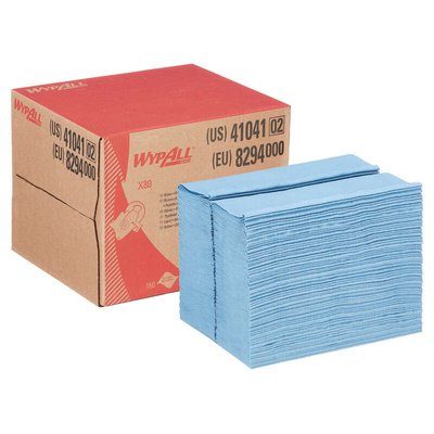 Kimberly Clark WypAll X80 Blue Cloths for General Cleaning, Dry Use, Box of 160, 426 x 282mm, Repeat Use