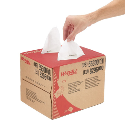 Kimberly Clark WypAll White Cloths for General Cleaning, Dry Use, Box of 200, 426 x 282mm, Repeat Use
