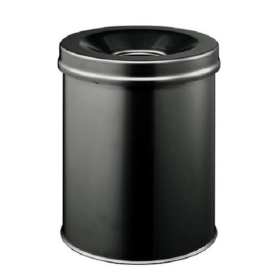 Durable Waste Basket Safe Round 15L Black Flip Steel Waste Bin