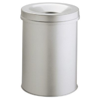 Durable Waste Basket Safe Round 15L Grey Flip Steel Waste Bin