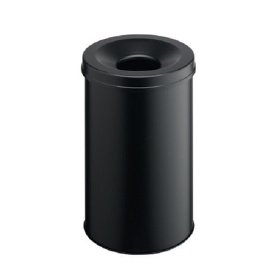 Durable Waste Basket Safe Round 30L Black Flip Steel Waste Bin