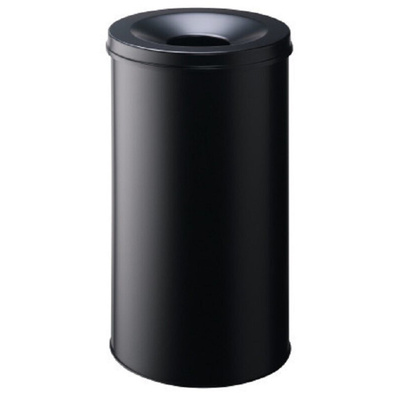 Durable Waste Basket Safe Round 60L Black Flip Steel Waste Bin
