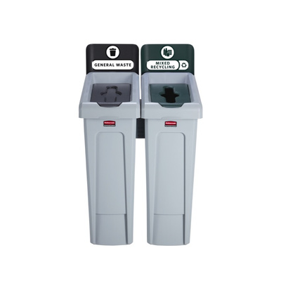 Rubbermaid Commercial Products Slim Jim Recycling Station 87L Green Polypropylene Waste Bin