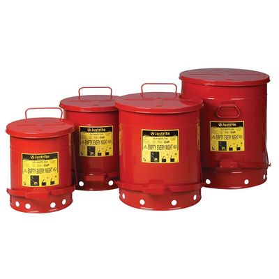 Justrite 23L Red Flip Steel Oily Waste Can