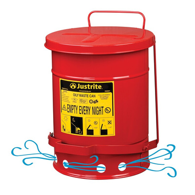 Justrite 23L Red Flip Steel Oily Waste Can