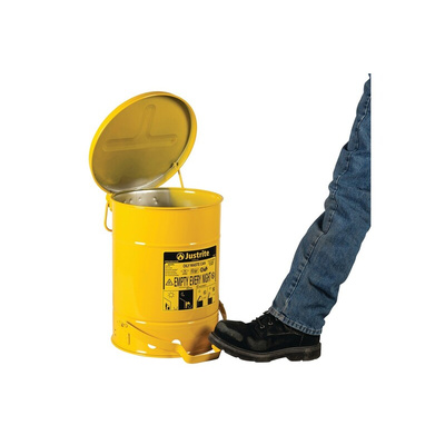 Justrite 23L Yellow Flip Steel Oily Waste Can