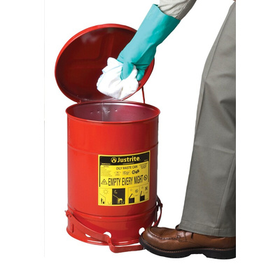 Justrite 53L Red Flip Steel Oily Waste Can