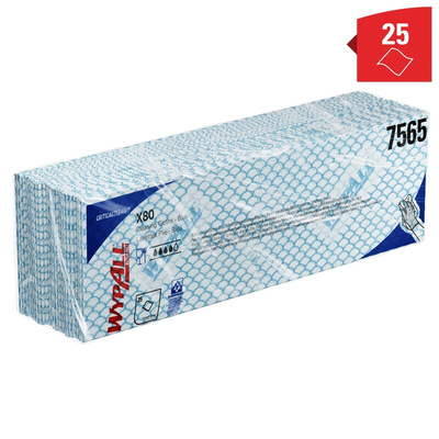 Kimberly Clark WypAll Blue Cloths for Industrial Cleaning, Dry Use, Bag of 25, 420 x 360mm, Repeat Use