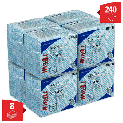 Kimberly Clark WypAll Blue Cloths for Industrial Cleaning, Dry Use, Quarter Fold of 30, 350 x 340mm, Repeat Use