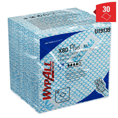 Kimberly Clark WypAll Blue Cloths for Industrial Cleaning, Dry Use, Quarter Fold of 30, 350 x 340mm, Repeat Use