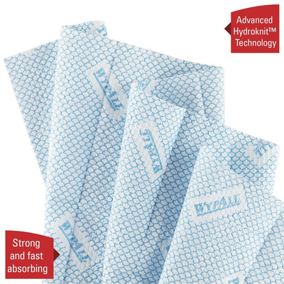 Kimberly Clark WypAll Blue Cloths for Industrial Cleaning, Dry Use, Quarter Fold of 30, 350 x 340mm, Repeat Use