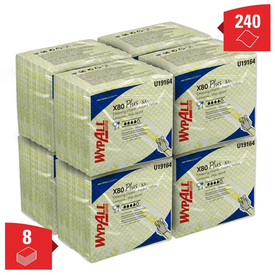Kimberly Clark Wypall Yellow Cloths for Heavy Duty Cleaning, Dry Use, Quarter Fold of 30, 350 x 340mm, Repeat Use