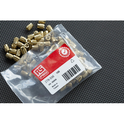 RS PRO, M4 Brass Threaded Insert diameter 5.6mm Depth 7.95mm