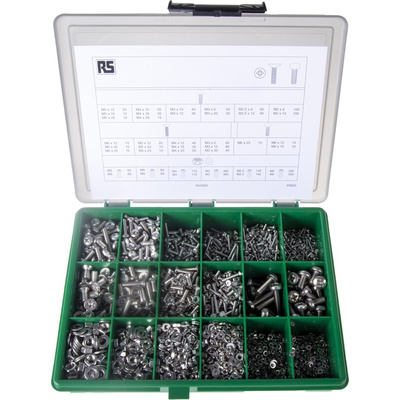 RS PRO Stainless Steel 3168 Piece Pozidriv Drive Screw/Bolt Kit