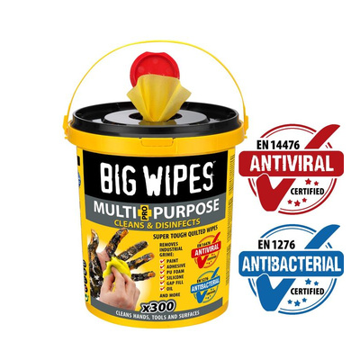 Big Wipes MULTI-PURPOSE PRO+ Wet Disinfectant Wipes, Bucket of 300