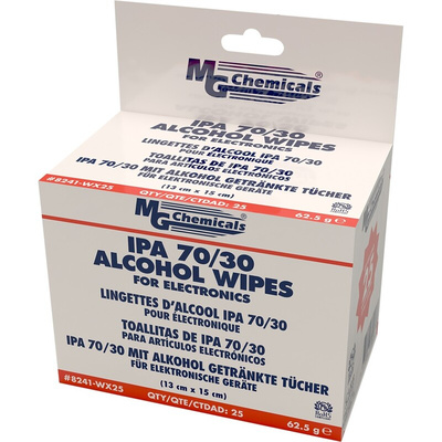 MG Chemicals 8241-W Wet Isopropanol Wipes, Box of 25
