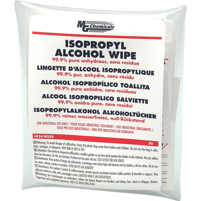 MG Chemicals 824-W Wet Isopropanol Wipes, Pack of 50