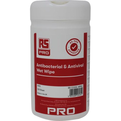 RS PRO Wet Anti-Bacterial Wipes, Tub of 100