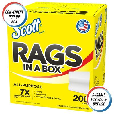 Kimberly Clark Scott Rags In A Box Wet & Dry Industrial Wipes, Box of 1600