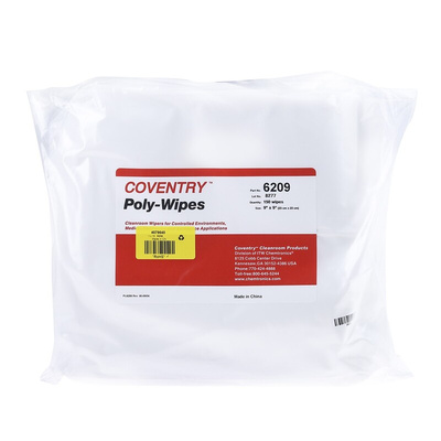 Chemtronics Poly-Wipe Dry Cleanroom Wipes, Bag of 150