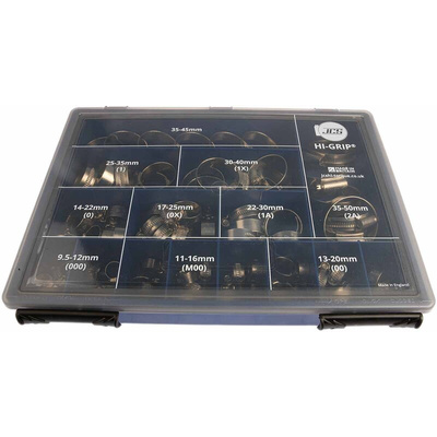 HI-GRIP 76 Piece Stainless Steel Worm Drive Hose Clip Kit, 9.5 → 12mm and 35 → 50mm Inside Diameter