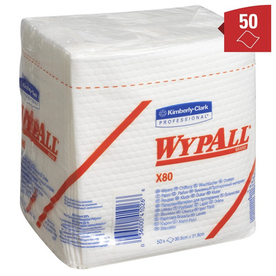 Kimberly Clark WypAll X80 Dry Industrial Wipes, Quarter Fold of 50