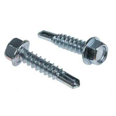 RS PRO Bright Zinc Plated Steel Self Drilling Screw M5.5 x 25mm Long