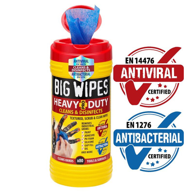 Big Wipes HEAVY DUTY PRO+ Wet Disinfectant Wipes, Dispenser Box of 80