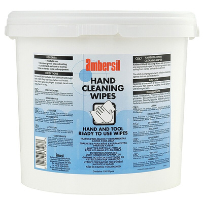 Ambersil Wet Hand Wipes, Tub of 150