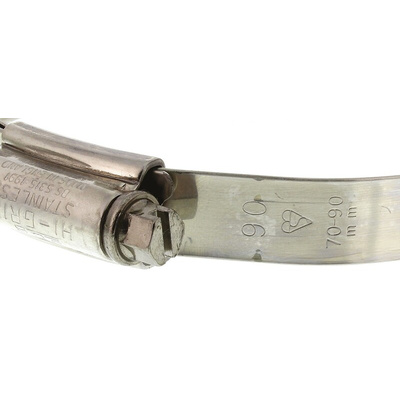 HI-GRIP Stainless Steel Slotted Hex Worm Drive, 13mm Band Width, 70 → 90mm ID