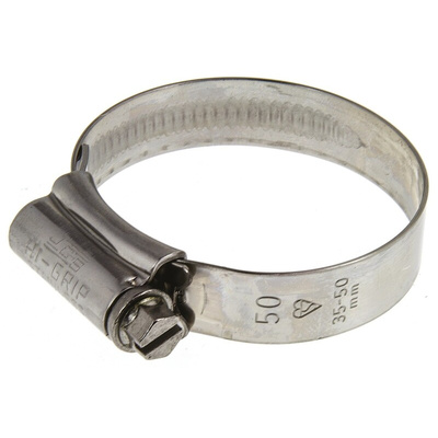 HI-GRIP Stainless Steel Slotted Hex Worm Drive, 13mm Band Width, 35 → 50mm ID